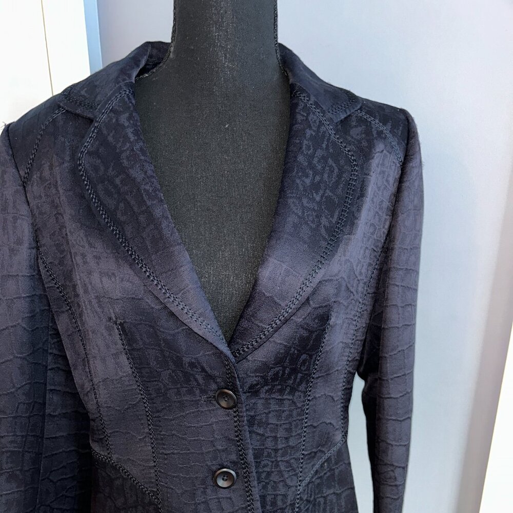Ellen Tracy Blazer, Navy Wool Blend, Textured , Size 8